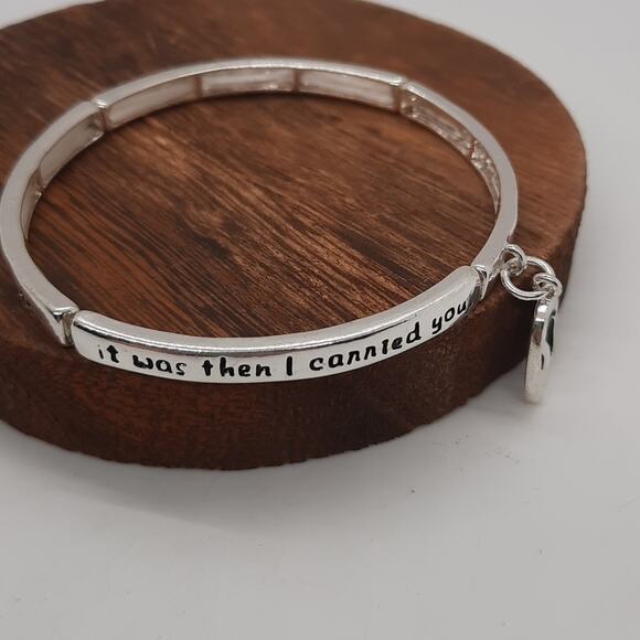 When You See Only One Set Of Footprints...Silver Charm Stretch Bracelet - Picture 4 of 5
